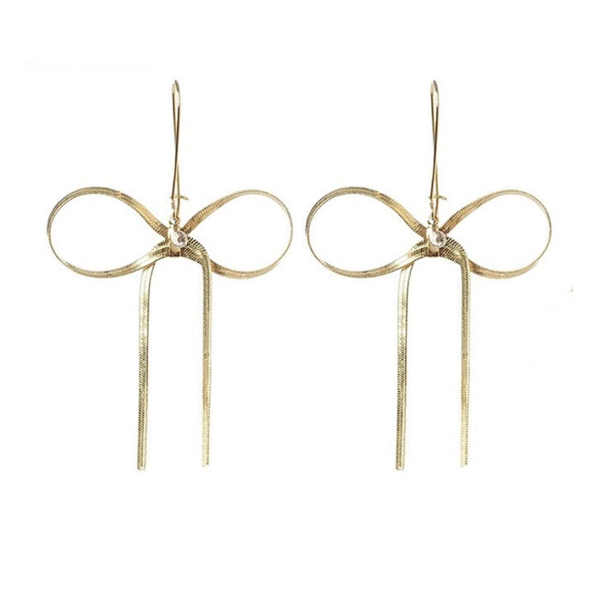 Gold Herringbone Bow Earrings
