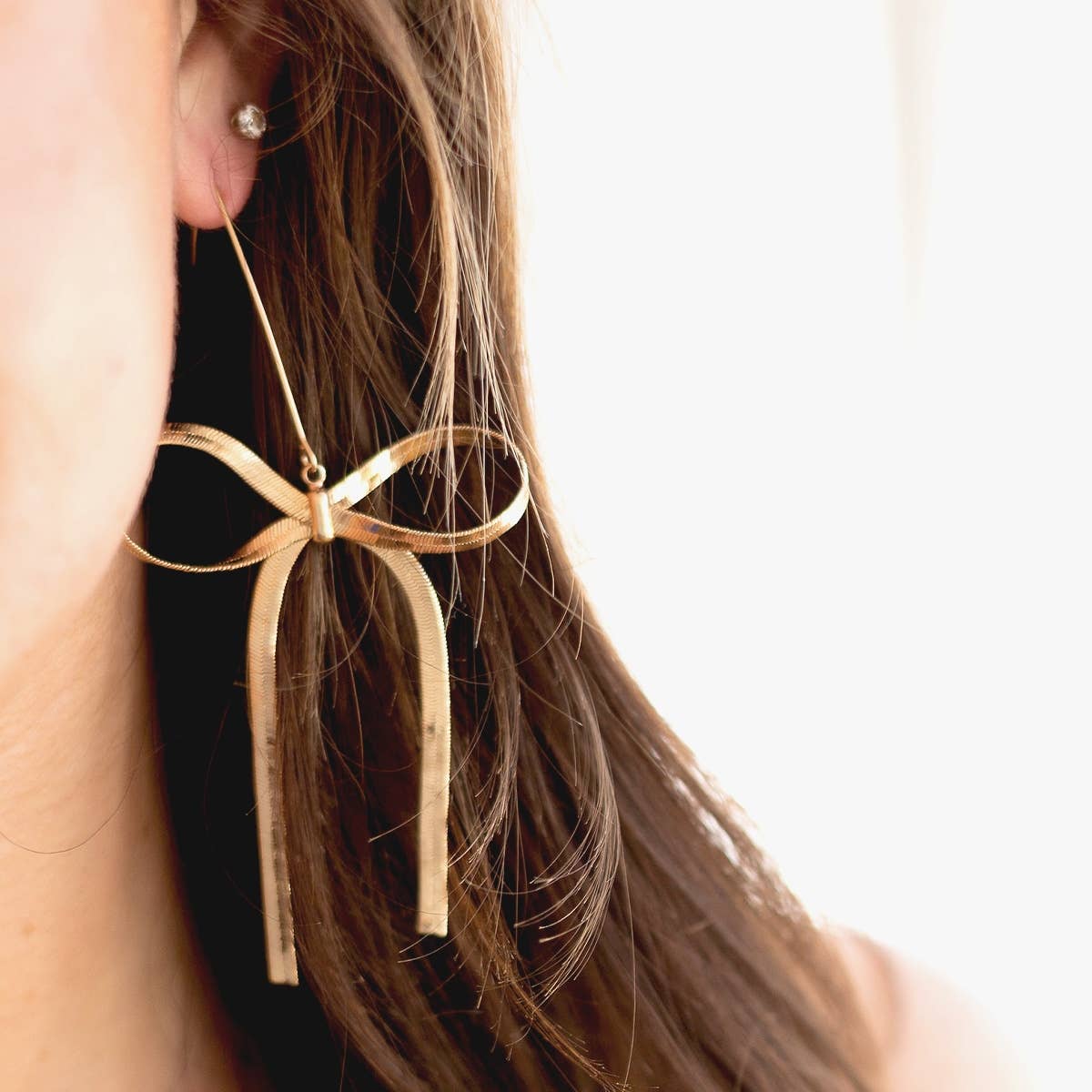 Gold Herringbone Bow Earrings