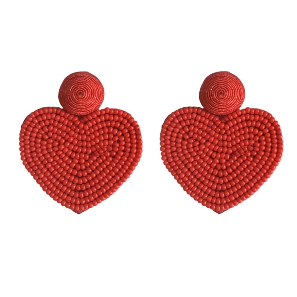 Red beaded heart earrings Clearance