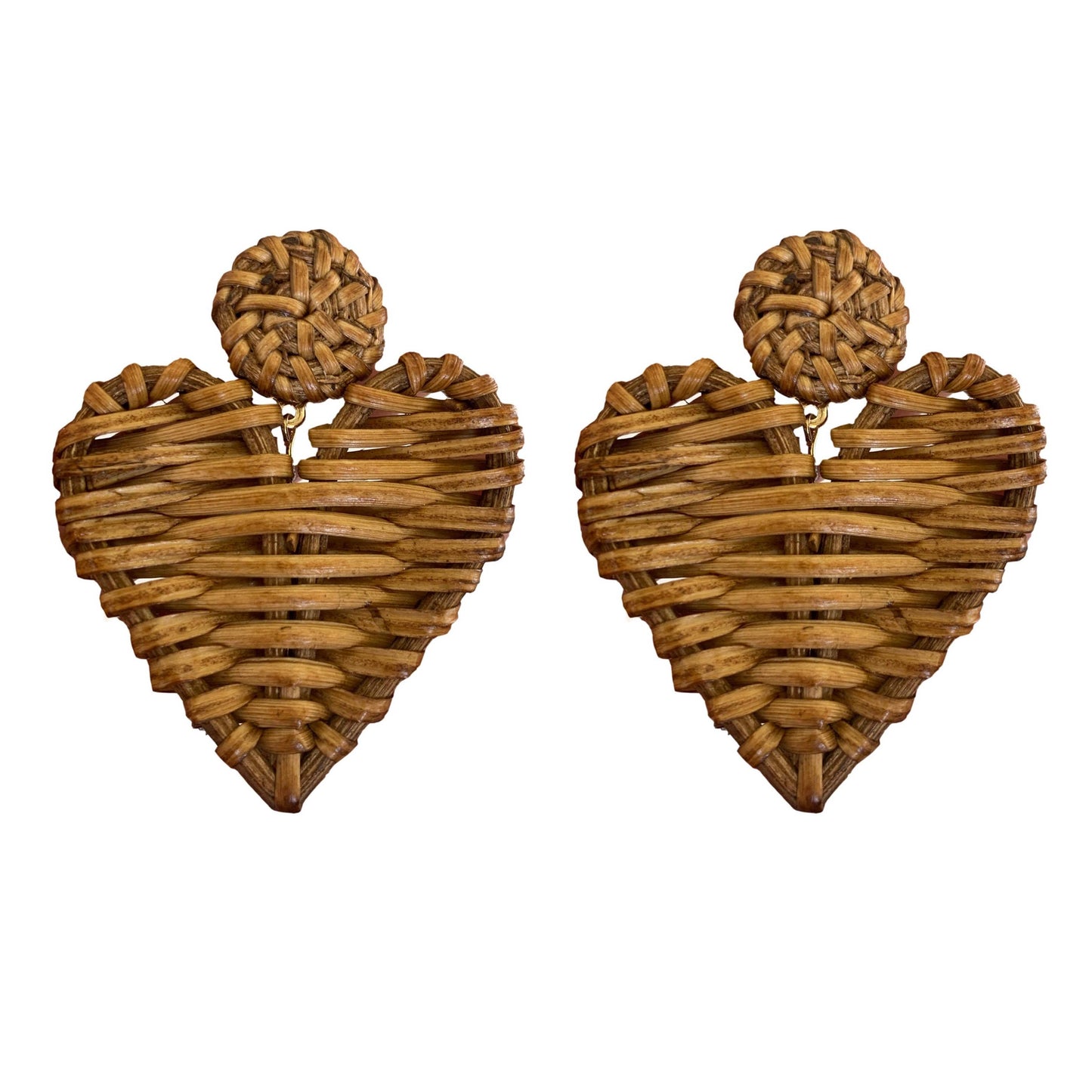 Brown Rattan Heart Earrings