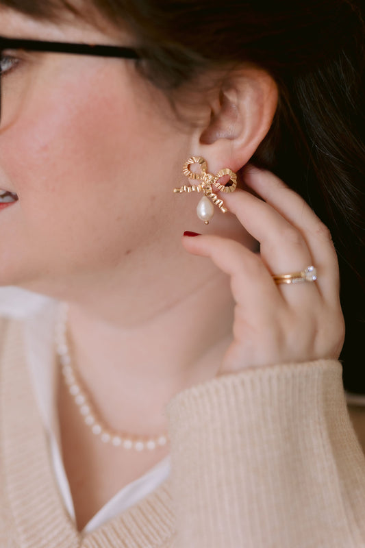 Kate Bow & Pearl Drop Earrings